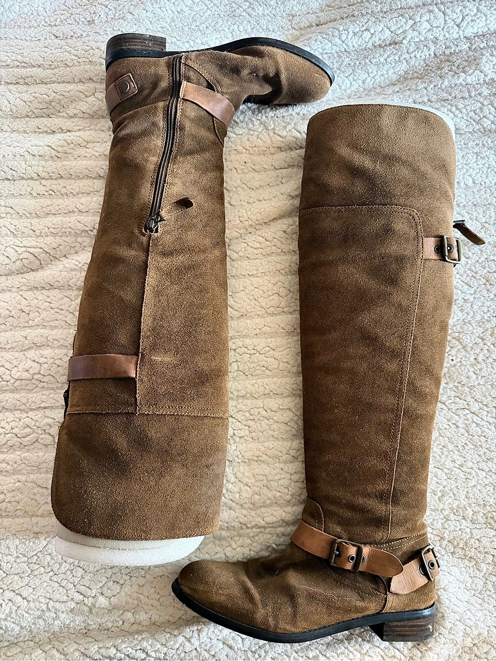 Guess Genuine Suede Over-the-Knee Riding Boots Brown & Antique Brass / 7.5